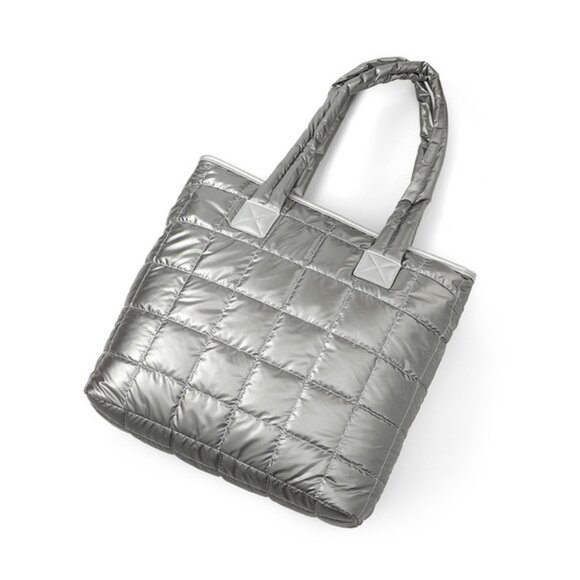 Quilted Puffer Tote - Silver - Double Handle- XL- Lightweight -NWT - Picture 2 of 9